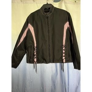 Zony Inc Womens Motocycle Jacket Size Large XL Black Pink Zip Out Lining Vents